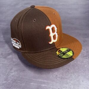 Boston Red Sox Hat New Era Cap 7 3/8 Brown Wheat Orange Split Side Patch 59Fifty